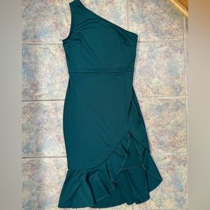 amazon hunter green one shoulder formal bodycon dress with ruffles